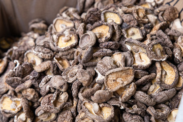 Dried shiitake mushrooms. Selective focus.