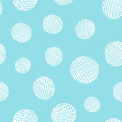 Trendy light blue clouds seamless pattern with white doodle striped geometric circles. Abstract sky and snow shapes vector texture for textile, wrapping paper, cover, surface, background, wallpaper