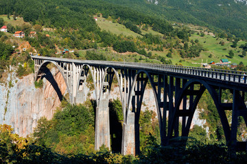 Fototapeta na wymiar Dzhurdzhevich Bridge in the canyon of the river Tara