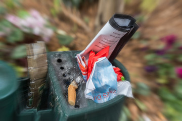 A street litter is full with waste, paper, cigaret butt in Athens, Greece - street photography...