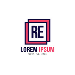 Fototapeta premium Initial RE logo template with modern frame. Minimalist RE letter logo vector illustration