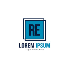 Initial RE logo template with modern frame. Minimalist RE letter logo vector illustration