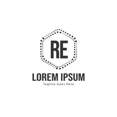 Initial RE logo template with modern frame. Minimalist RE letter logo vector illustration