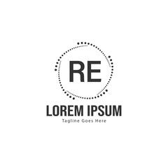 Initial RE logo template with modern frame. Minimalist RE letter logo vector illustration