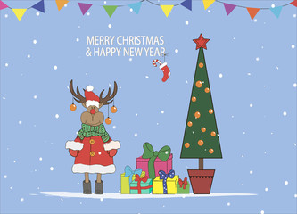 christmas card with tree and gifts