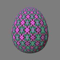 Happy Easter - Frohe Ostern, Artfully designed and colorful easter egg, 3D illustration on grey background