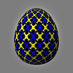 Happy Easter - Frohe Ostern, Artfully designed and colorful easter egg, 3D illustration on grey background