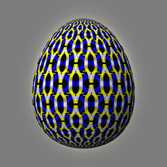 Happy Easter - Frohe Ostern, Artfully designed and colorful easter egg, 3D illustration on grey background