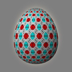 Happy Easter - Frohe Ostern, Artfully designed and colorful easter egg, 3D illustration on grey background