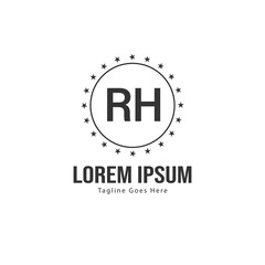 Initial RH logo template with modern frame. Minimalist RH letter logo vector illustration