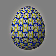 Happy Easter - Frohe Ostern, Artfully designed and colorful easter egg, 3D illustration on grey background