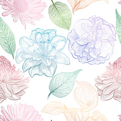 Beautiful seamless pattern with flowers. Vector illustration. 