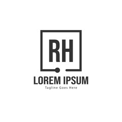 Initial RH logo template with modern frame. Minimalist RH letter logo vector illustration