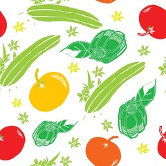 Salad Vegetables Printmaking Seamless Repeat Pattern
