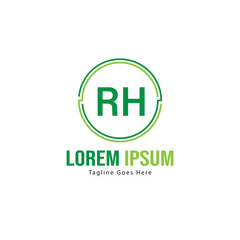 Initial RH logo template with modern frame. Minimalist RH letter logo vector illustration