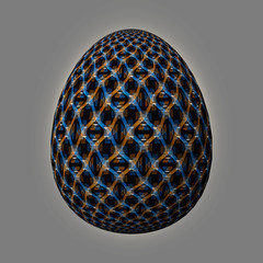 Happy Easter - Frohe Ostern, Artfully designed and colorful easter egg, 3D illustration on grey background