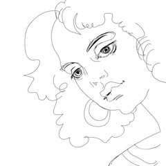 a sketch of a portrait of an imaginary charming young girl with lush hair