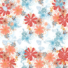 Fototapeta na wymiar Seamless pattern clear shaped flowers mixed bouguet. Simple flowers in bouguets