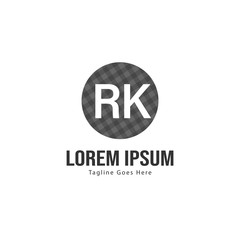 Initial RK logo template with modern frame. Minimalist RK letter logo vector illustration