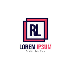 Initial RL logo template with modern frame. Minimalist RL letter logo vector illustration