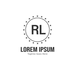Initial RL logo template with modern frame. Minimalist RL letter logo vector illustration