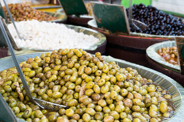 Fresh olives for sale at a street market in Provence France