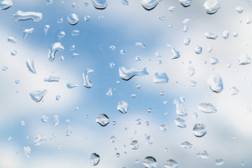 water drops (rain) on glass against a cloudy sky