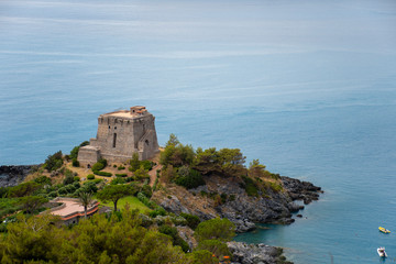 Fototapeta na wymiar Crawford tower, San Nicola Arcella, Mediterranean sea (Tyrrhenian), Calabria, Italy