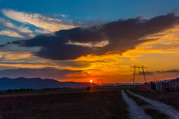 Orange clouds at the sunset