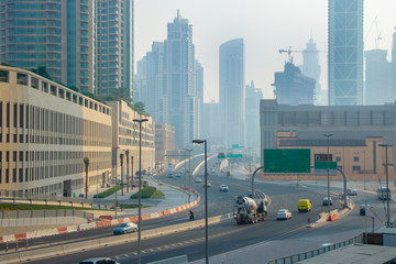 Dubai landscape at Financial Centre station in Dubai, United Arab Emirates