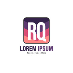 Initial RQ logo template with modern frame. Minimalist RQ letter logo vector illustration