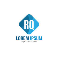 Initial RQ logo template with modern frame. Minimalist RQ letter logo vector illustration