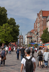 City of Rostock shopping street. Walking public. Germany.