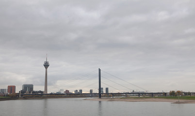 Fototapeta na wymiar City of Dusseldorf Germany River Rhine TV tower
