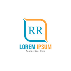 Initial RR logo template with modern frame. Minimalist RR letter logo vector illustration