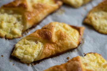 Puff pastry cheesecakes serve as a delicious sweetness for coffee or tea.