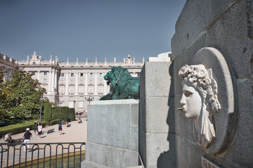 Detail of the monument to Felipe IV located in Plaza de Oriente, in front of the Royal Palace