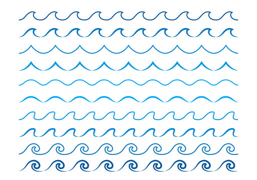 Waves lines collection. Sea or water seamless horizontal dividers.