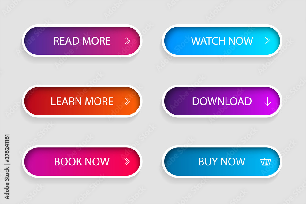Poster set of trendy action button for web, mobile app.template navigation button menu.gradient icon for sh
