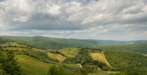 Fototapeta na wymiar Panoramic beautiful view of Radda in Chianti province of Siena, Tuscany, Italy