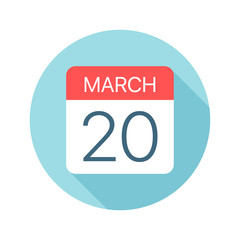 March 20 - Calendar Icon. Vector illustration of one day of month