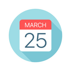 March 25 - Calendar Icon. Vector illustration of one day of month