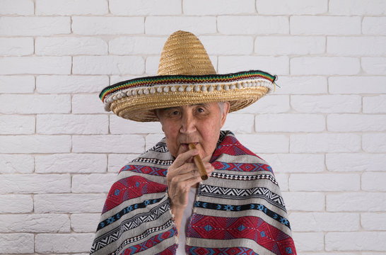 Old Mexican Man In Sombrero