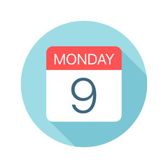 Monday 9 - Calendar Icon. Vector illustration of one day of week