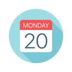 Monday 20 - Calendar Icon. Vector illustration of one day of week