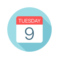 Tuesday 9 - Calendar Icon. Vector illustration of one day of week