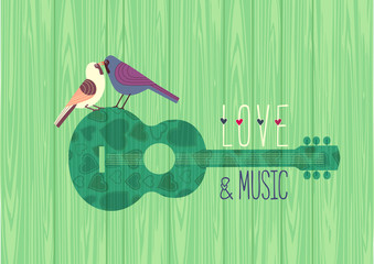 Love music design flat color vector poster template