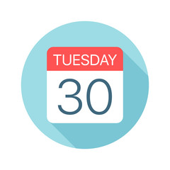 Tuesday 30 - Calendar Icon. Vector illustration of one day of week