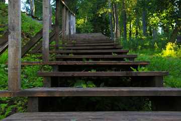 Fototapeta na wymiar old wooden stairs in forest