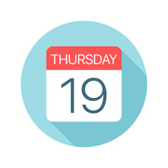 Thursday 19 - Calendar Icon. Vector illustration of one day of week